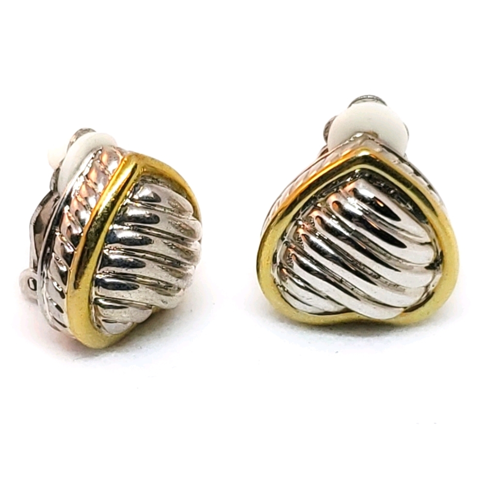 Vintage Silver & Gold Tone Heart Clip Earrings